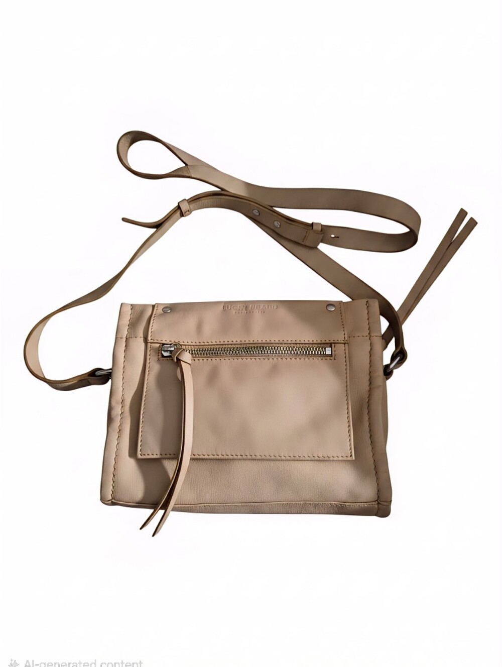 Lucky Brand Beige Genuine Leather Crossbody with Front Zip Pocket